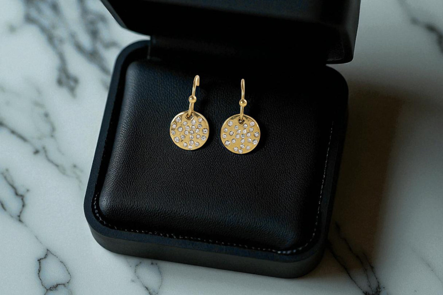 Gold or Silver Drop Hammered Disc Earrings