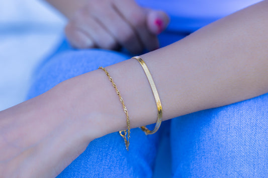 Duo Bracelets Set, Herringbone and Singapore Chain