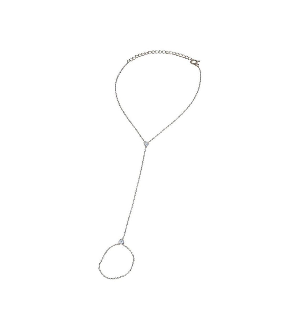 A delicate platinum hand bracelet on a plain white background.