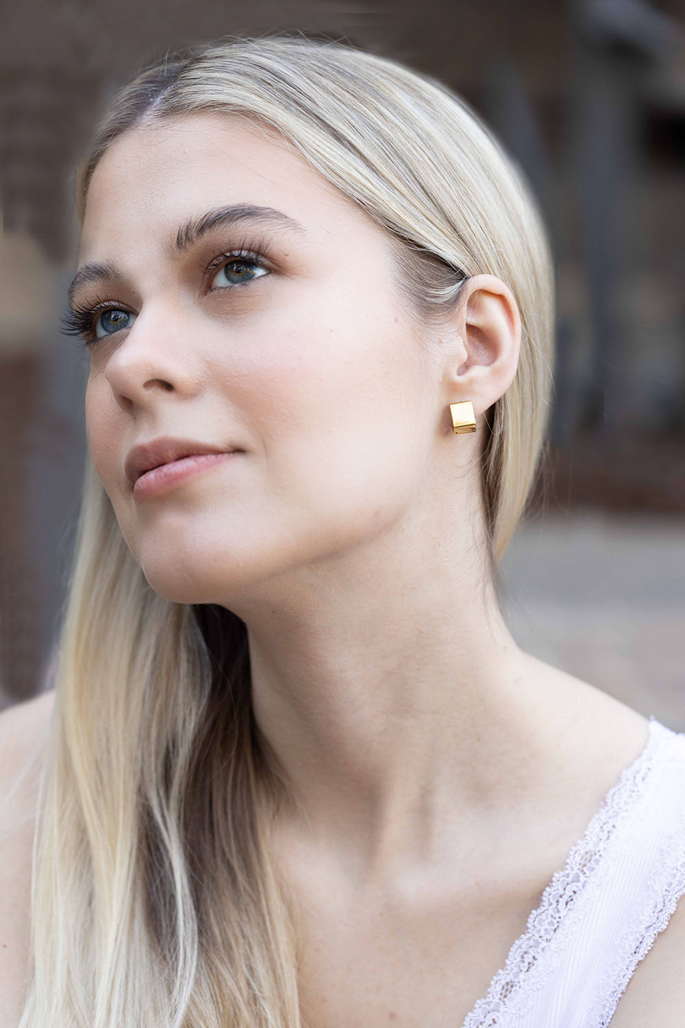 Square Earrings Gold Huggie Earrings Square Hoop Earrings Chunky Earrings Cube Gold Huggies