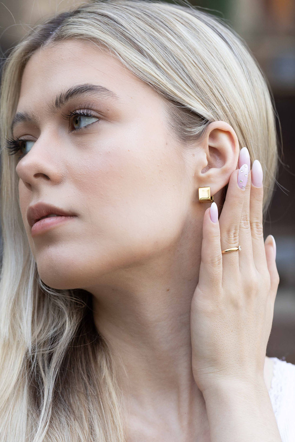 Gold Huggie Earrings • Square Hoop Earrings