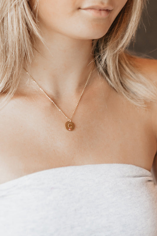 Gold Initial Necklace with Birthstone