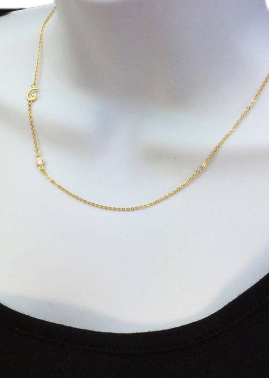 Sideways Initial Necklace, asymmetric initial Dainty Necklace, Letter Necklace, Monogram Necklace, Personalize Necklace, Bridesmaid Gifts - Necklace - Anya Collection