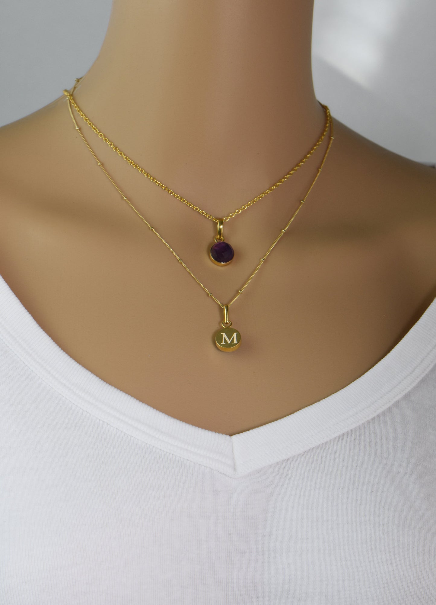 Engraved Birthstone Necklace, June Birthstone, Personalized Initial Name, Custom Gold Pendant Necklace, Birthstone Jewelry - Anya Collection