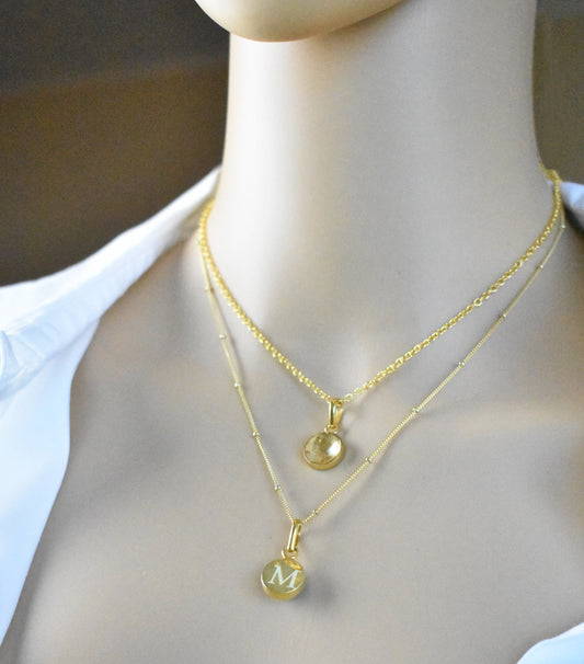 Engraved Birthstone Necklace, June Birthstone, Personalized Initial Name, Custom Gold Pendant Necklace, Birthstone Jewelry - Anya Collection