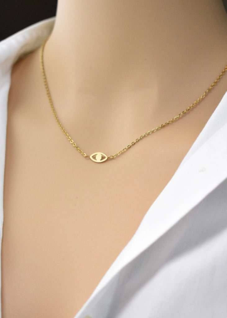 Tiny Evil eye Necklace, Mini Evil Eye Gold Pendant Necklace, Dainty Minimalist Protection necklace, Silver eye necklace, Gold eye - - Anya Collection