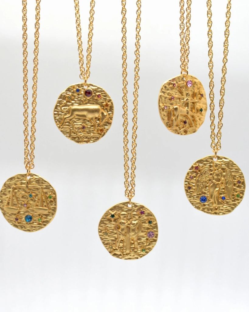 Gold Zodiac Coin Necklace | Astrology Sign | Birthday Jewelry Gift |Horoscope Necklace | Celestial Jewelry - - Anya Collection