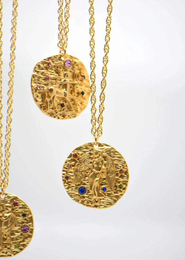 Gold Zodiac Coin Necklace | Astrology Sign | Birthday Jewelry Gift |Horoscope Necklace | Celestial Jewelry - - Anya Collection