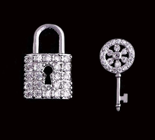 Padlock and Key Earrings, CZ lock earrings, key Earrings, CZ Pave Earrings, Lock and Key - earrings - Anya Collection
