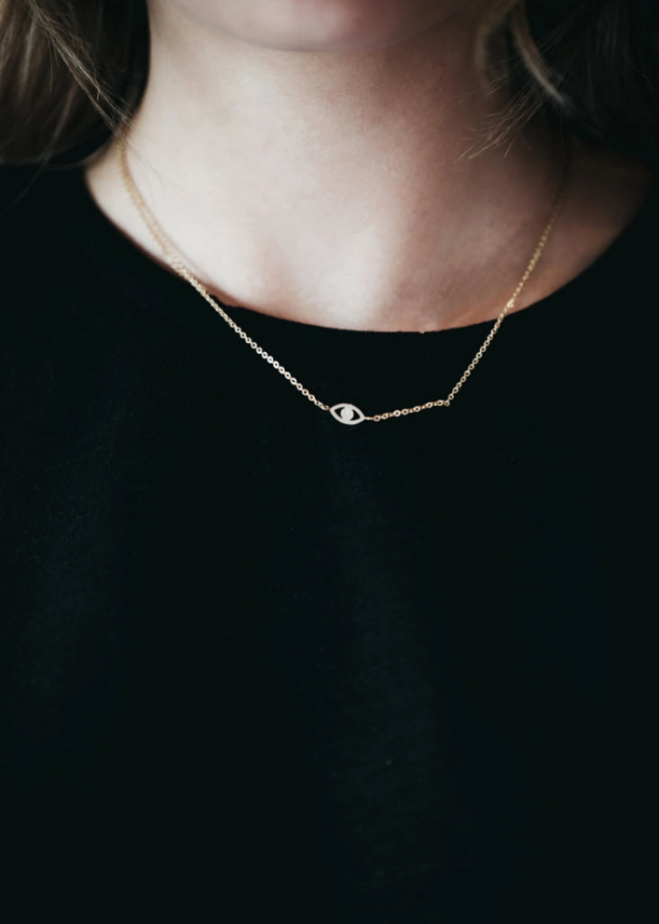Tiny Evil eye Necklace, Mini Evil Eye Gold Pendant Necklace, Dainty Minimalist Protection necklace, Silver eye necklace, Gold eye - - Anya Collection