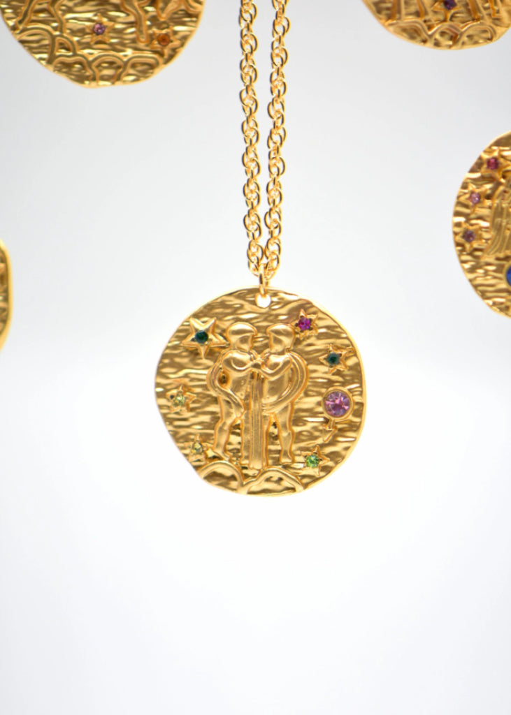 Gold Zodiac Coin Necklace | Astrology Sign | Birthday Jewelry Gift |Horoscope Necklace | Celestial Jewelry - - Anya Collection