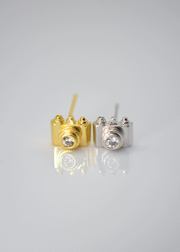 Camera Earrings, Gold Camera, Silver Camera, photographer gift, CZ Camera earrings, Gift for her, Camera Studs, Camera Jewelry - earrings - Anya Collection