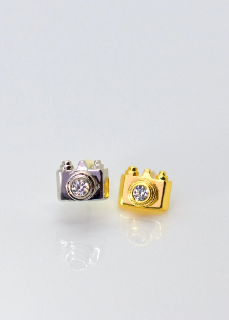 Camera Earrings, Gold Camera, Silver Camera, photographer gift, CZ Camera earrings, Gift for her, Camera Studs, Camera Jewelry - earrings - Anya Collection