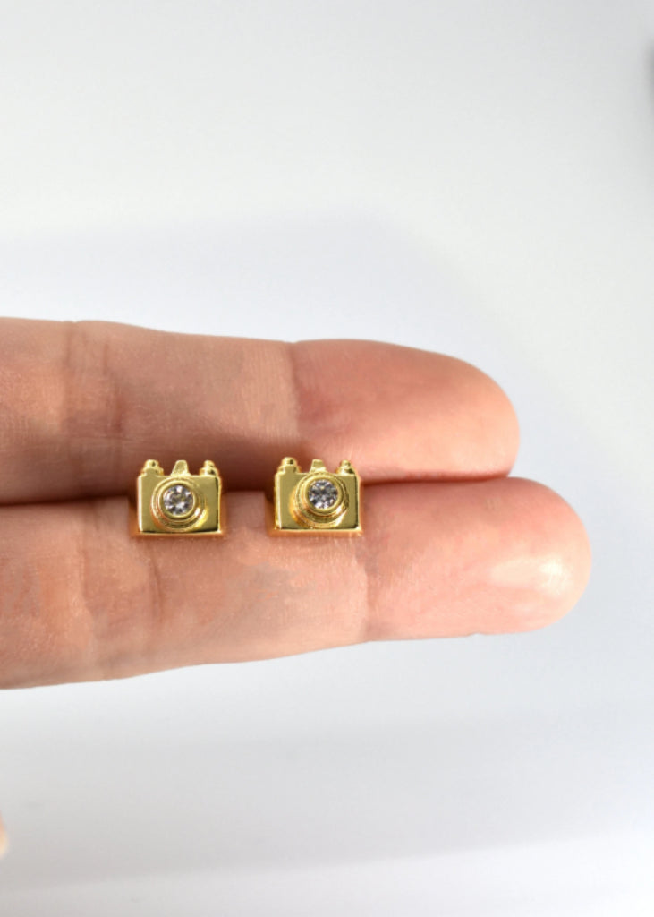 Camera Earrings, Gold Camera, Silver Camera, photographer gift, CZ Camera earrings, Gift for her, Camera Studs, Camera Jewelry - earrings - Anya Collection