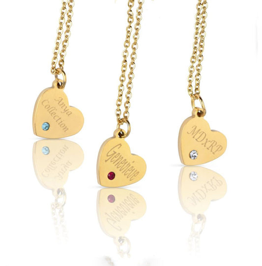 Heart Charm Necklace, Dainty Personalized Heart Pendant Necklace, Heart Initial Necklace, Asymmetrical Engraved heart - Anya Collection