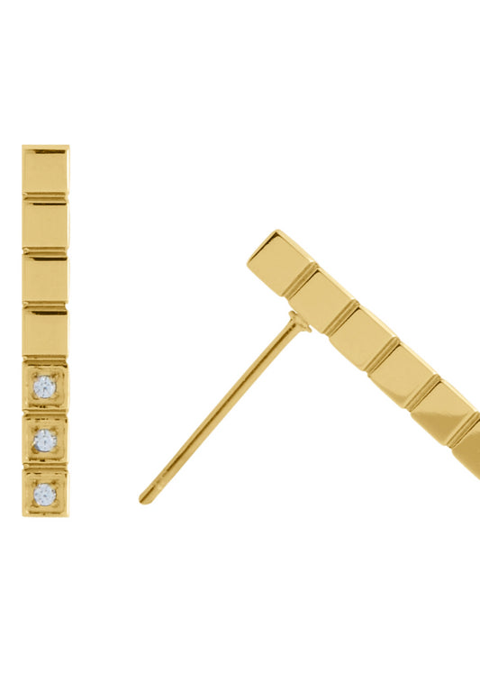 Gold Bar Earrings, Diamond CZ long bar stud, Ice Cube Bar, Line Earrings, Bar Drop Earrings, Simple Line Post Earrings, Minimalist Earring - - Anya Collection