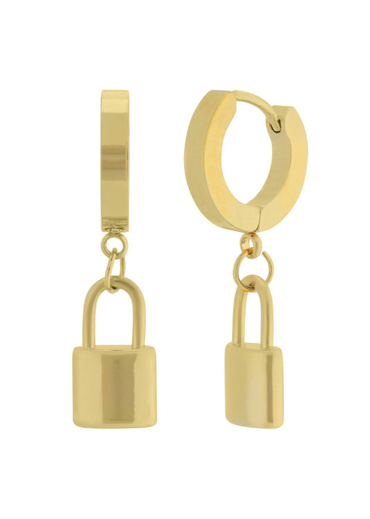 Padlock Charm Huggie Hoop Earrings, Love Lock, Tiny Hoop Earrings, Huggie Padlock Earrings, Huggie Hoops, Gold gold lock earrings - - Anya Collection