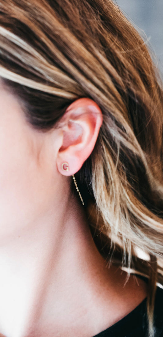 Threader Earrings, Initial Threader Earrings, Threader Earrings, Monogram Initial Earrings, letter Earrings, Gold Long Threader - Anya Collection