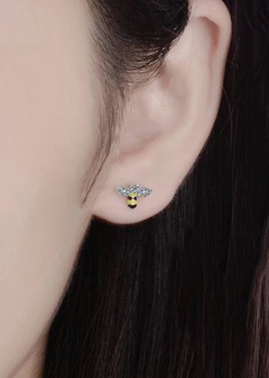 Mismatch Bee Flower Enamel earrings, Dainty studs, Kids earrings, Small earrings, Tiny Bee studs, Sterling Silver enamel tiny Bee studs - Anya Collection