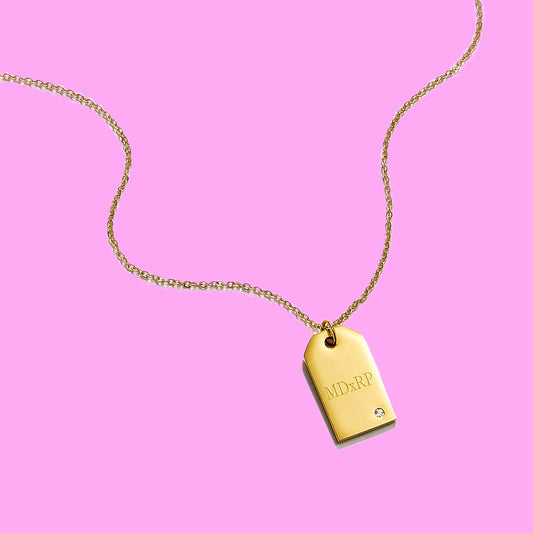 Personalized Birthstone Initial Necklace / Bar Necklace / Gold Name Tag Pendant / Monogram Personalized Gift, Custom Vertical Bar Necklace - Anya Collection