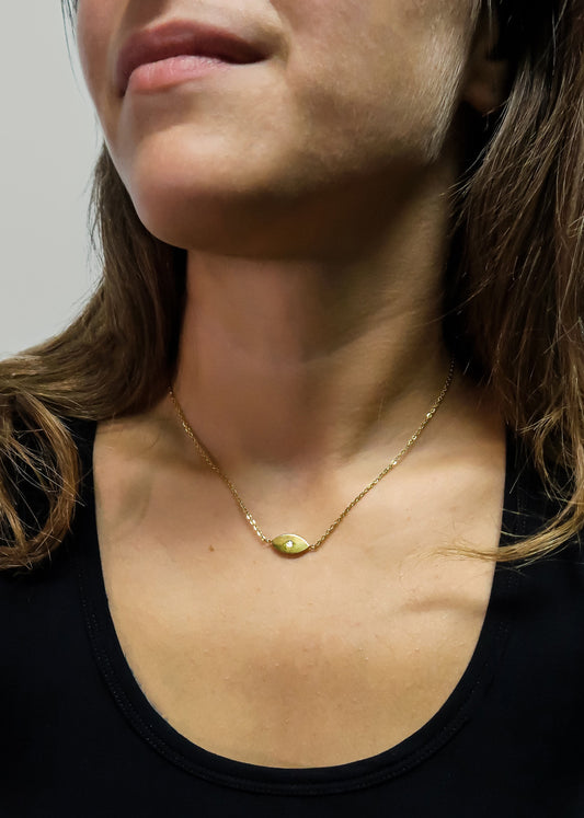 Diamond Evil Eye Necklace, gold evil eye necklace with tiny diamond, Hamsa Necklace, Protection Necklace, Personalized Engraved - Anya Collection