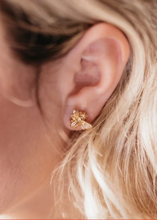 Bee Stud earrings gold, Bee earrings, Honey Bee Earrings, Bee Jewelry, Bumble bee earrings, Stud earrings gold, Queen Bee, Bee studs - Anya Collection