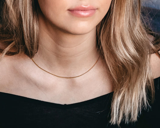 Tiny Gold Bead Necklace, Minimalist Gold Necklace, Tiny Beads layering Necklace, Dainty Gold Bead Choker, Small Gold Ball Chain Necklace - Anya Collection