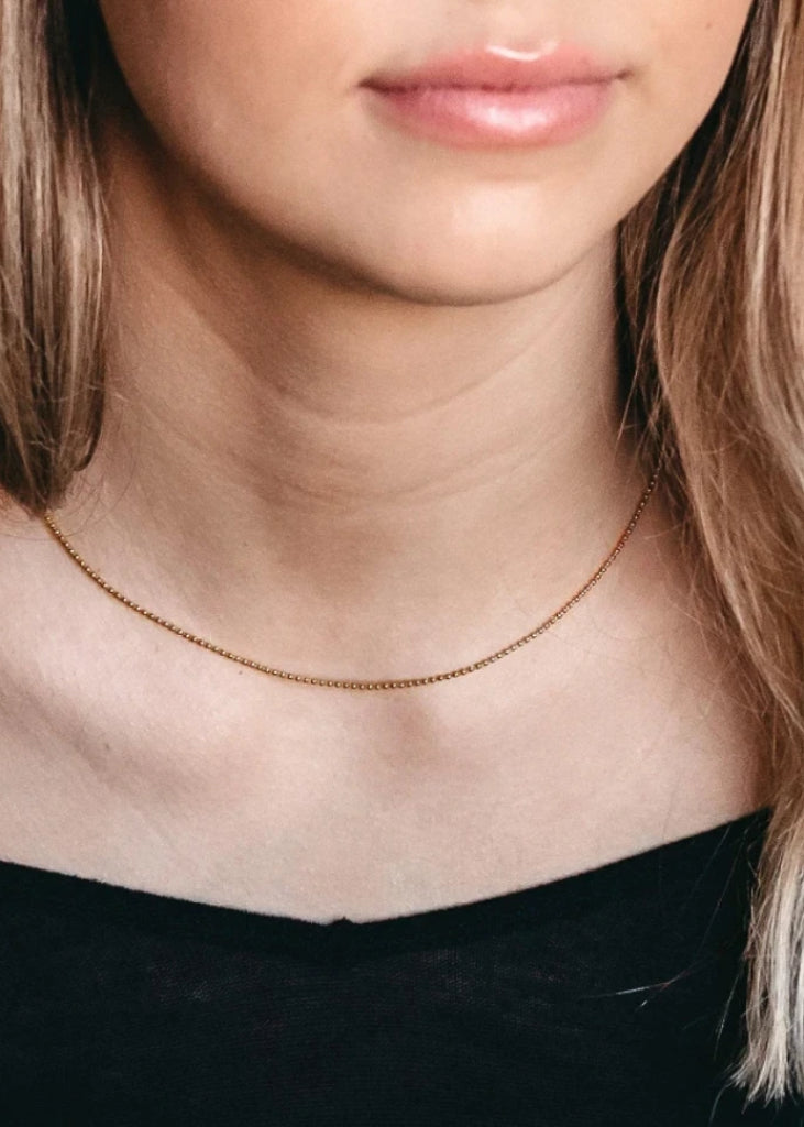 1.2 mm Gold Filled Ball Chain Necklace, Tiny Gold Beaded Necklace, minimalist layering Necklace, Gold Bead Choker, Small Ball Chain Necklace - Necklace - Anya Collection