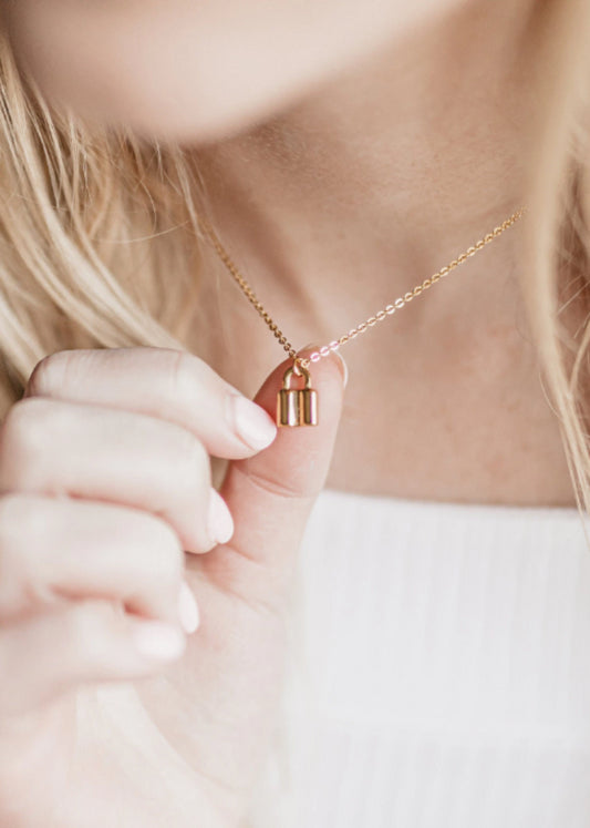 Lock necklace, padlock necklace, gold necklace, mini padlock necklace - - Anya Collection