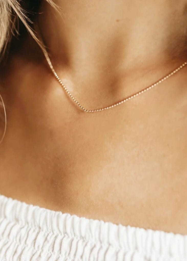 1.2 mm Gold Filled Ball Chain Necklace, Tiny Gold Beaded Necklace, minimalist layering Necklace, Gold Bead Choker, Small Ball Chain Necklace - Necklace - Anya Collection