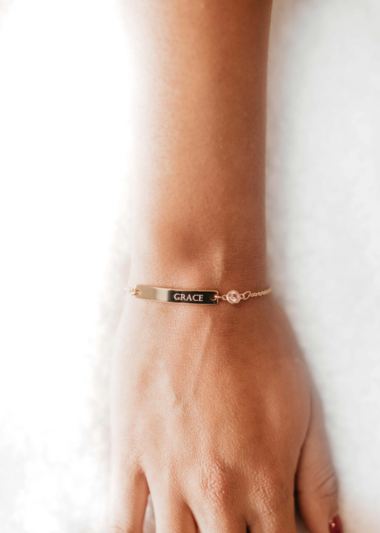 Gold bar bracelet personalized / Personalized birthstone bracelet / Personalized jewelry for mom/ Diamond Name bracelet / Silver Bracelet - - Anya Collection