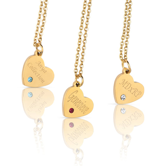 Engraved Heart Necklace, Heart Charm Necklace, Gold Heart Necklace, Dainty Heart Necklace, Asymmetrical Personalized Heart, Small Heart - Anya Collection