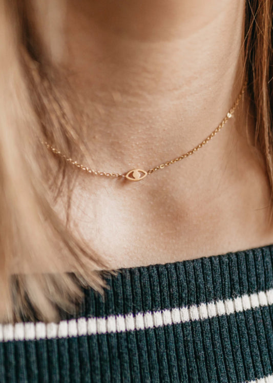Evil Eye Necklace, Mini Evil Eye Gold Pendant Necklace, dainty Minimalist Hamsa, Tiny evil eye pendant, Sterling Silver Minimalist Gift - - Anya Collection