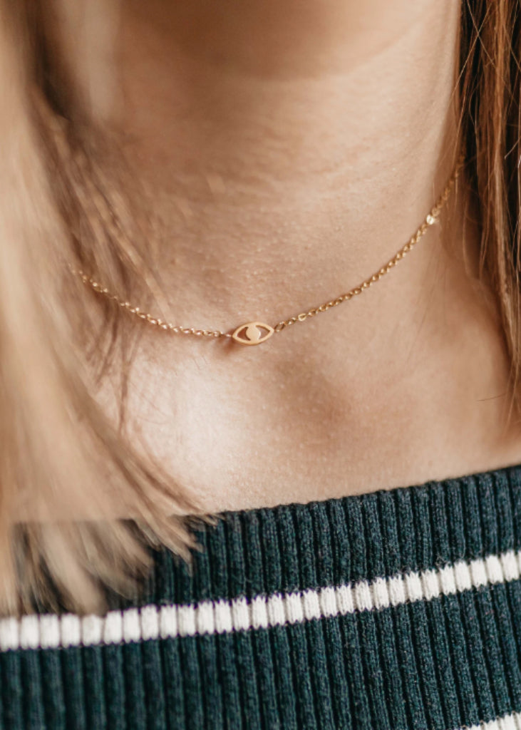 Tiny Evil eye Necklace, Mini Evil Eye Gold Pendant Necklace, Dainty Minimalist Protection necklace, Silver eye necklace, Gold eye - - Anya Collection