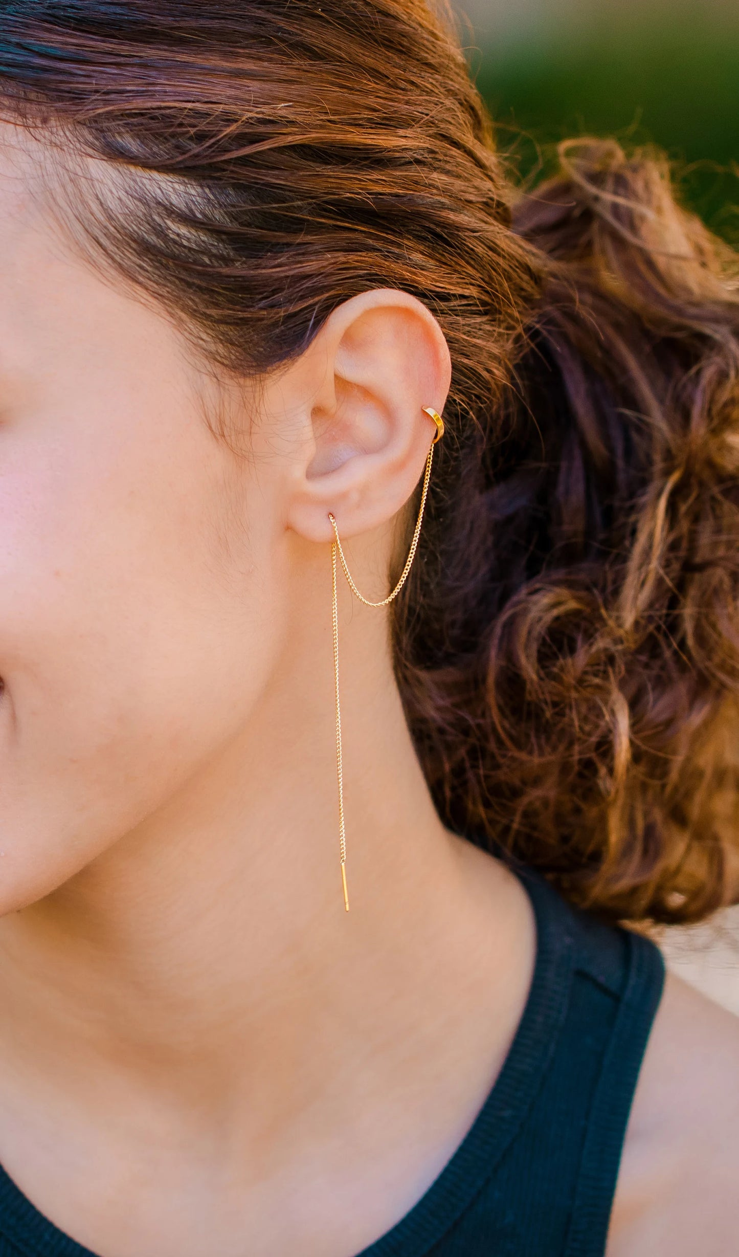 Ear Cuff Chain Earrings • Long Chain Threader Earring • Chain Dangle • Threader with Ear Cuff • Threader Earrings • Ear cuff with Chain - Anya Collection