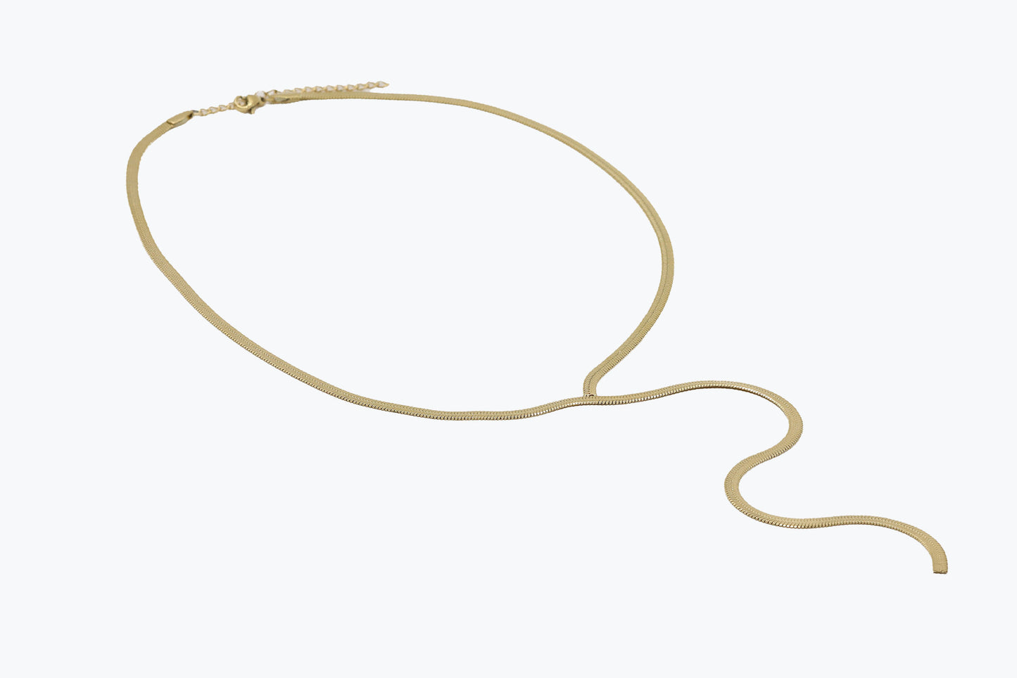 Sleek Gold Lariat Necklace, Snake Chain Choker, Herringbone Lariat Choker