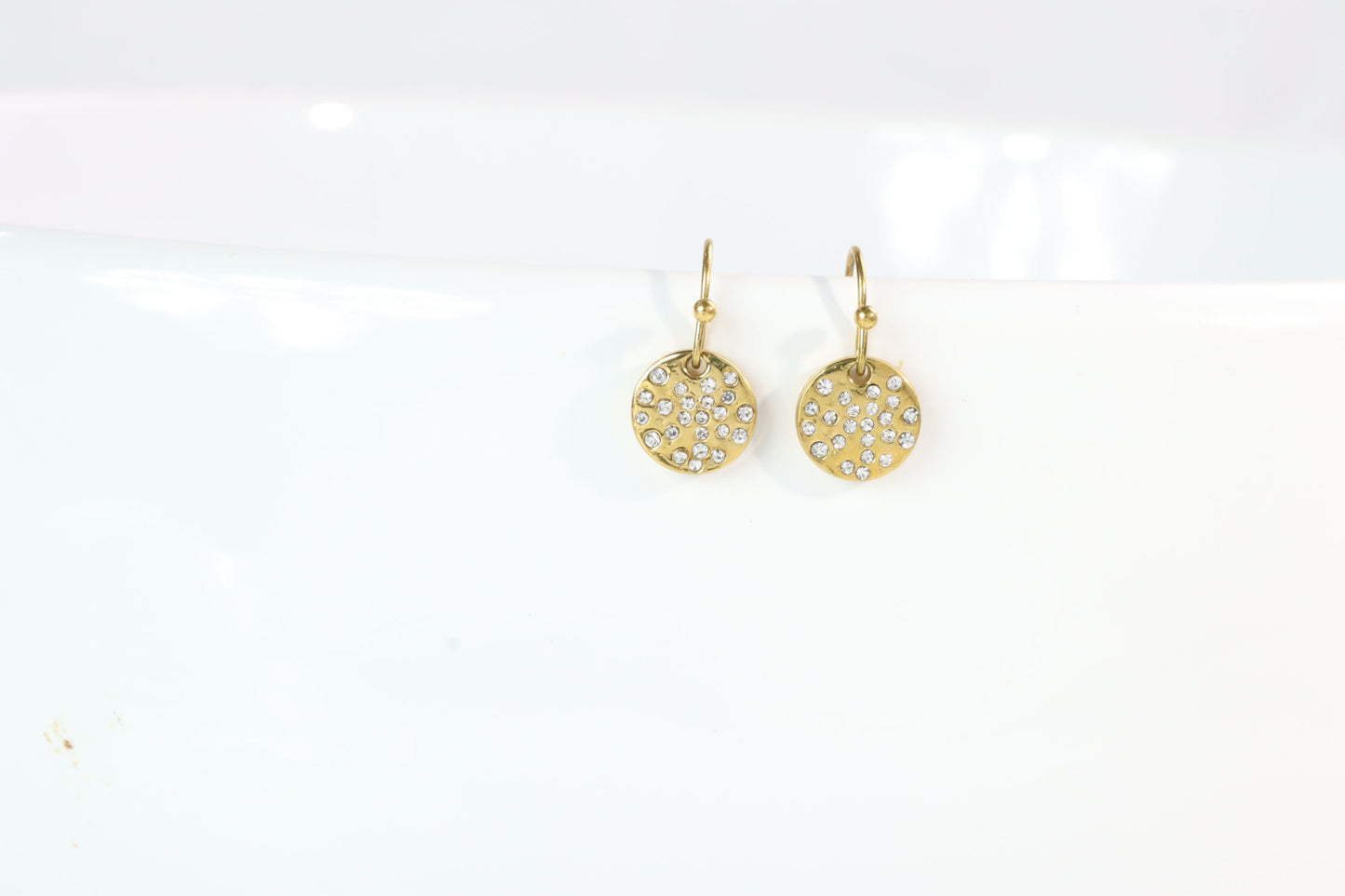 Gold or Silver Drop Hammered Disc Earrings