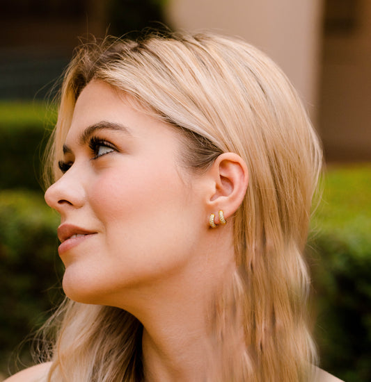 Gold Pave CZ huggie hoop earrings