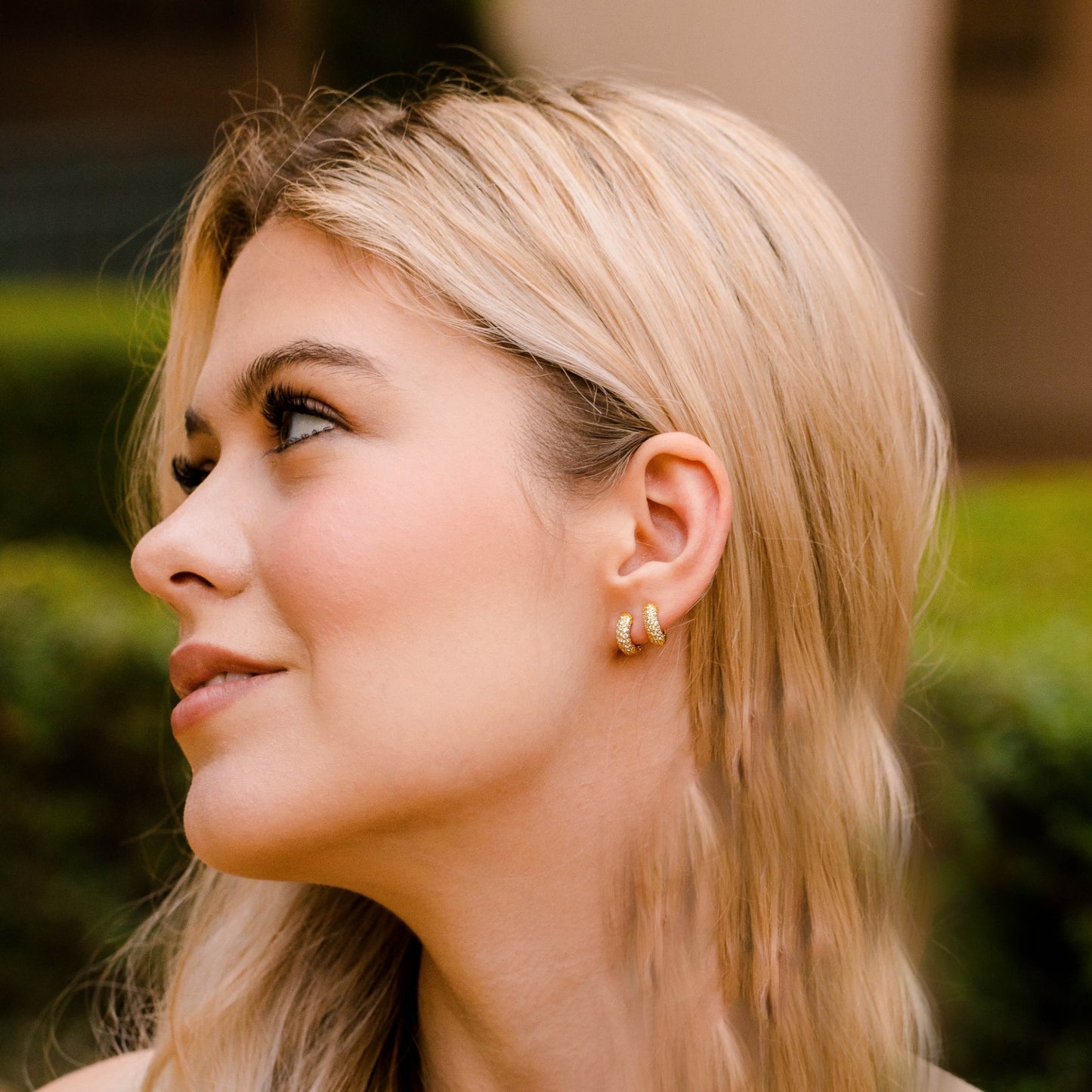 Gold Pave CZ huggie hoop earrings