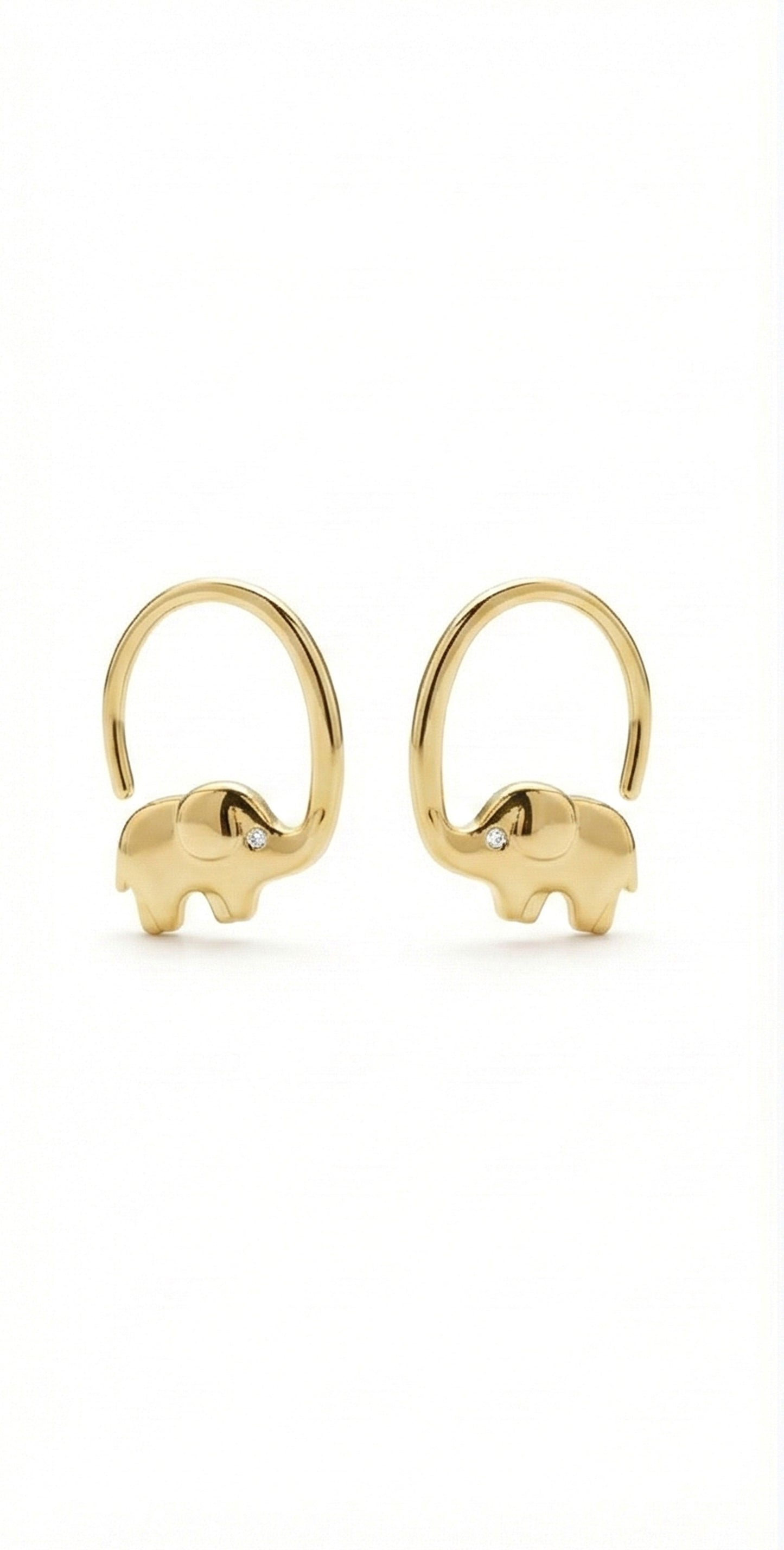 Gold elephant-shaped earrings on a white background
