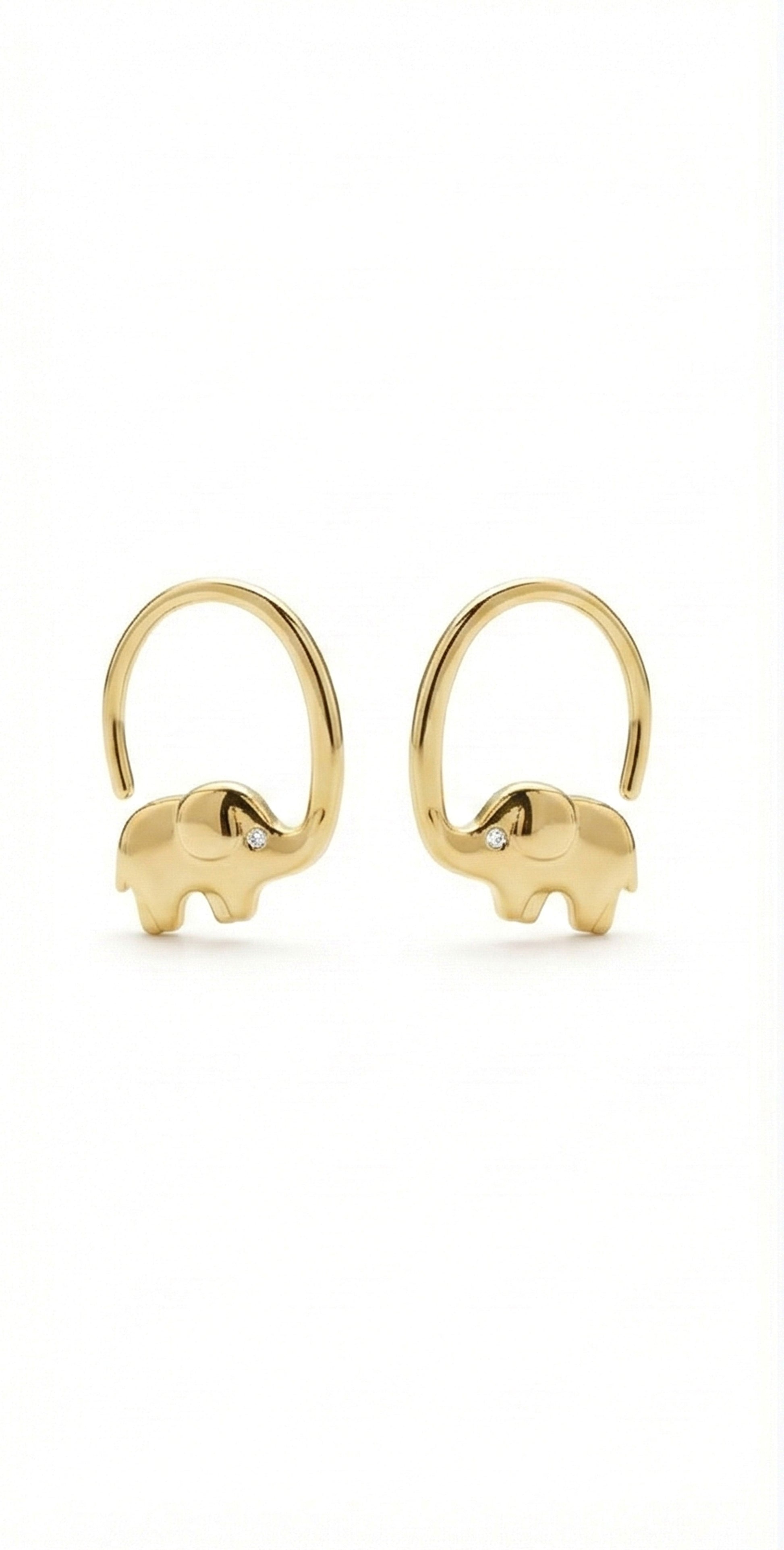 Gold elephant-shaped earrings on a white background