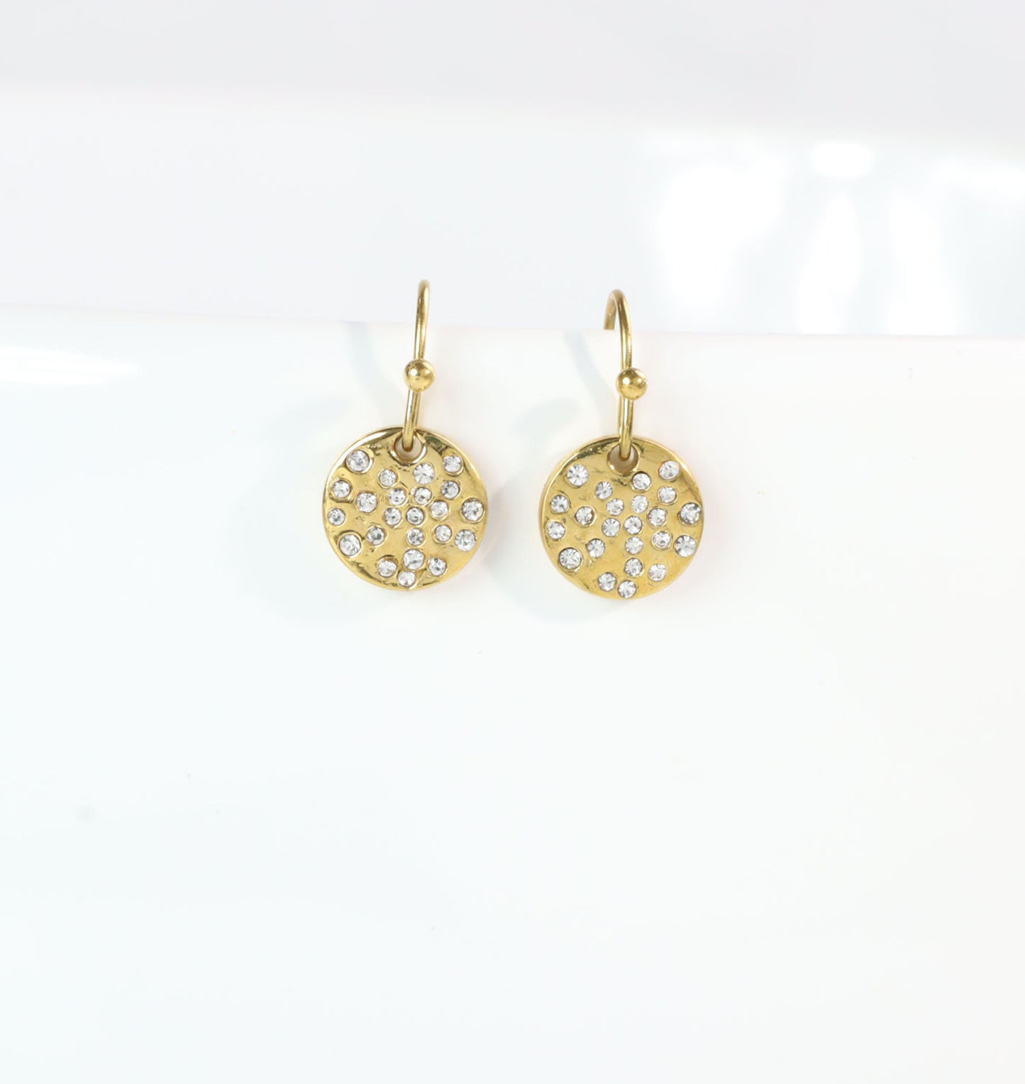 Gold or Silver Drop Hammered Disc Earrings