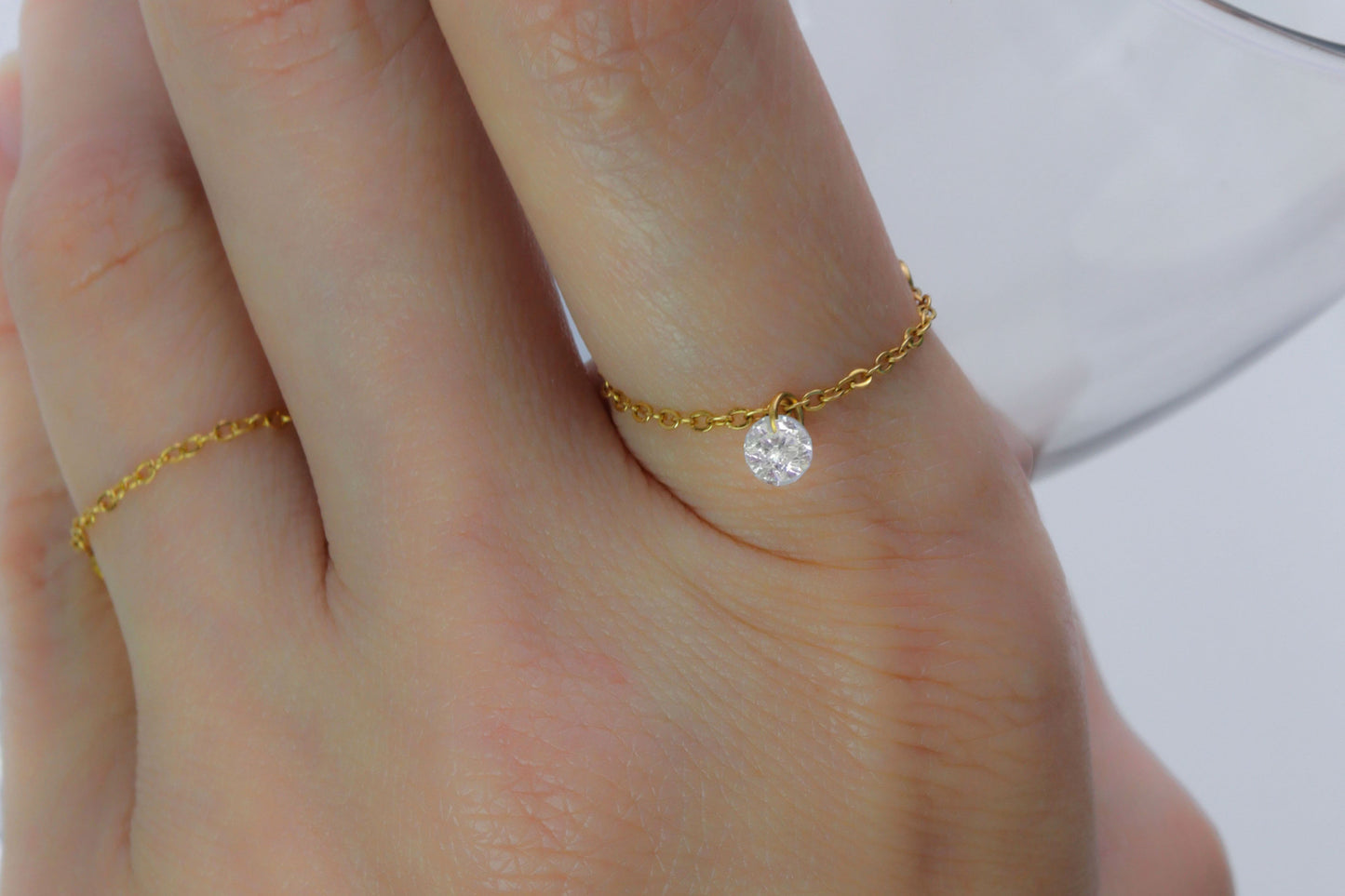 Diamond CZ Chain Ring, Floating Bare Diamond