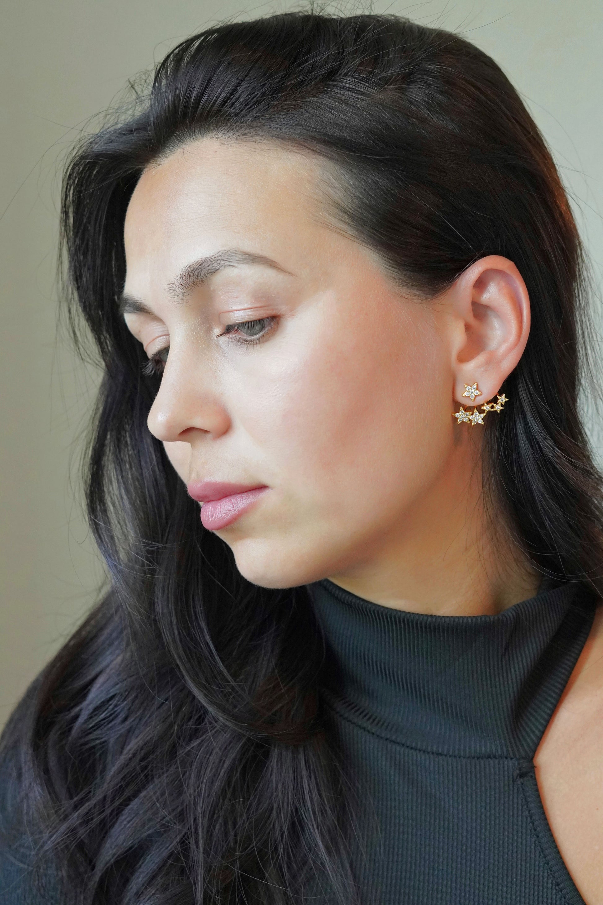 pave gold star earring jacket