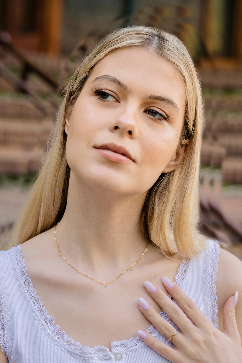 Diamond Station Necklace • Dainty Diamond Necklace • Tiny CZ Solitaire Necklace • Tiny Diamond Choker - Anya Collection