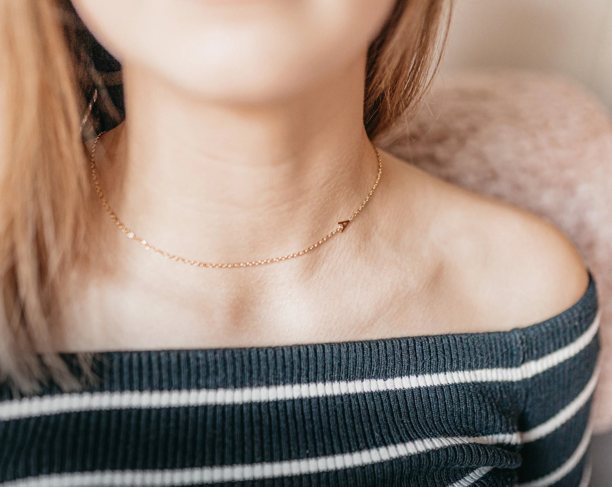 Mini Initial Choker Necklace - Sterling Silver - Sideways Initial Necklace - Dainty Letter Necklace - Birthday Gift for Her - Asymmetrical Necklace