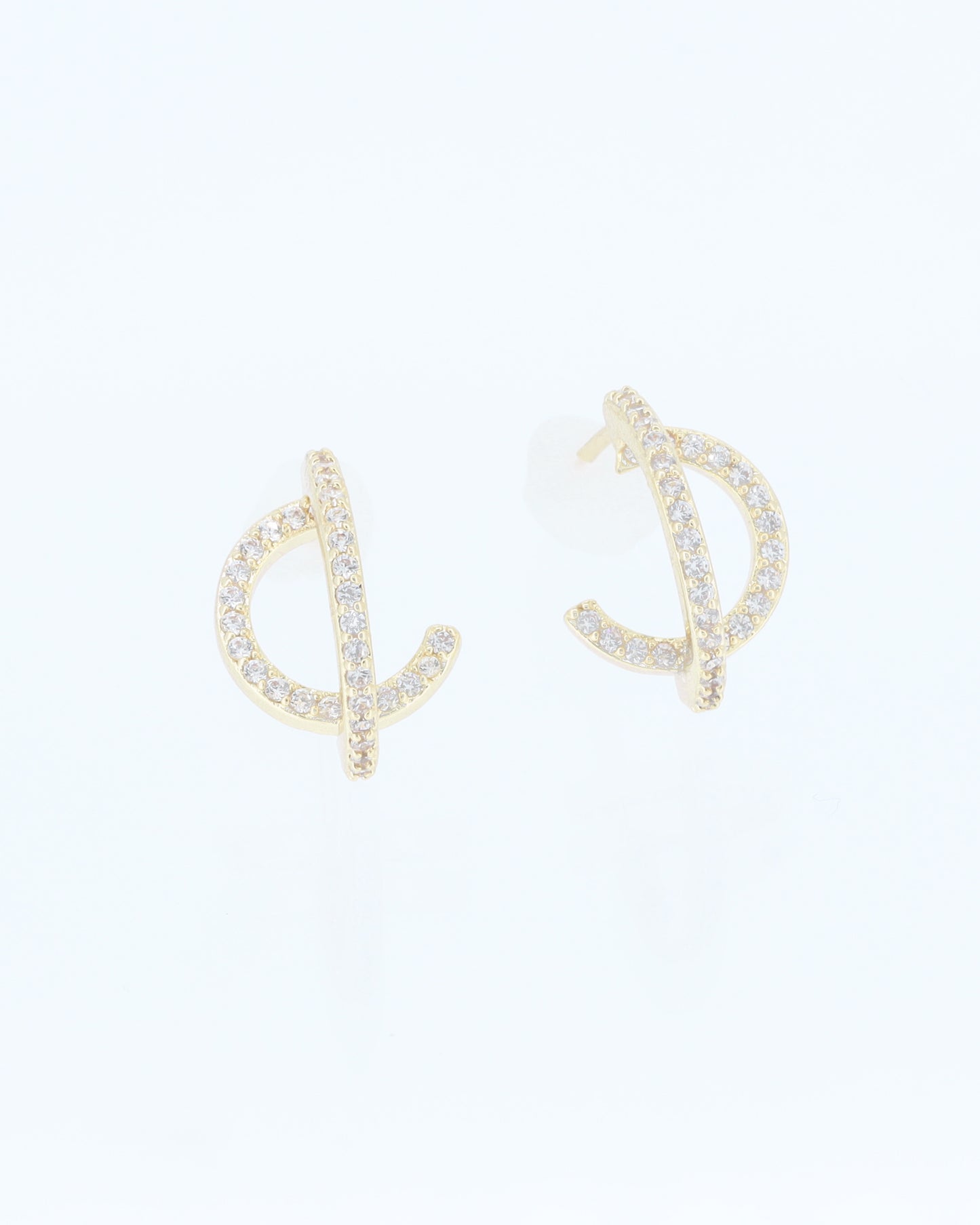 Geometric Design Micro Pave Cubic Zirconia Stud Earrings Gold Color Fashion Jewelry - Anya Collection