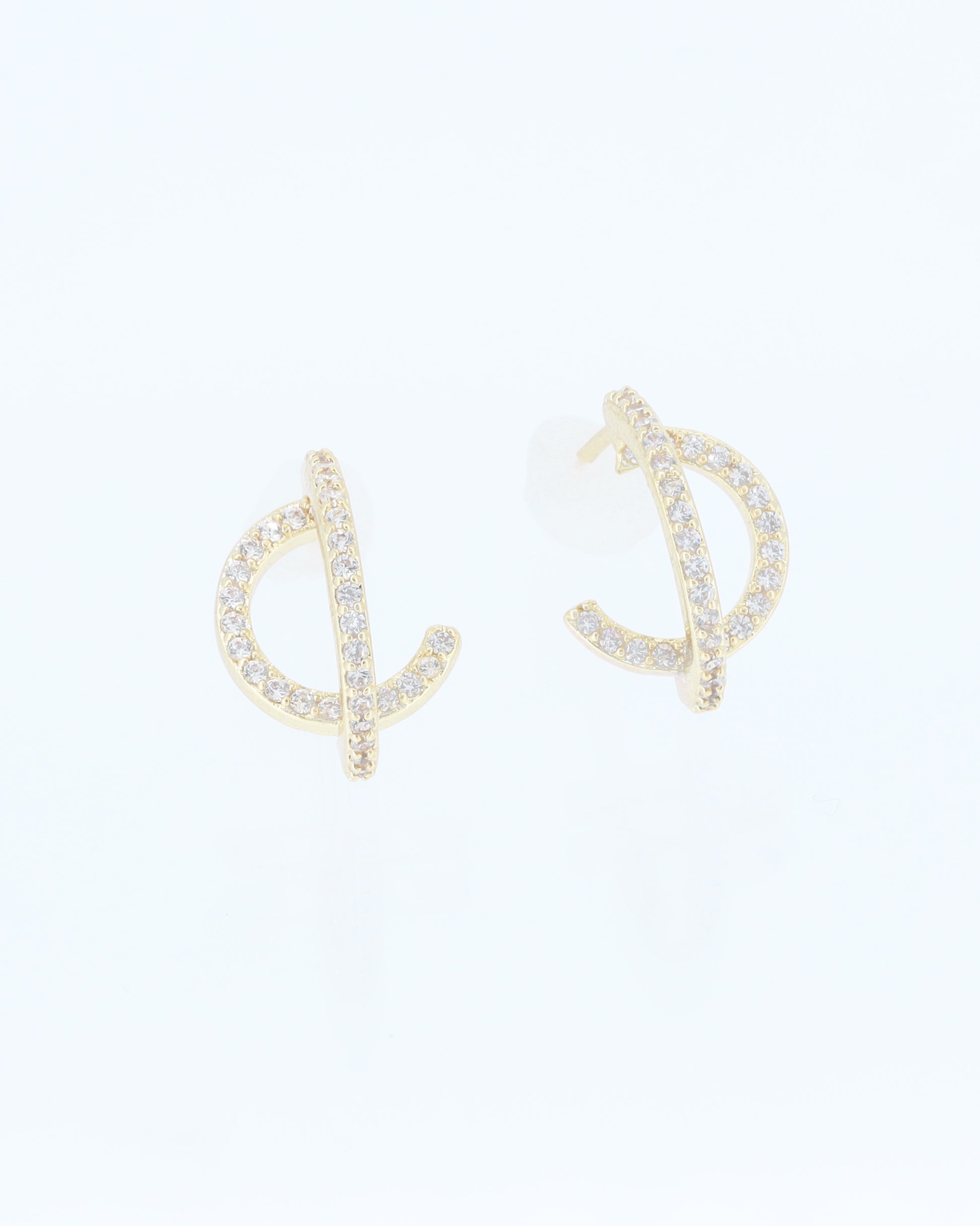 Geometric Design Micro Pave Cubic Zirconia Stud Earrings Gold Color Fashion Jewelry - Anya Collection