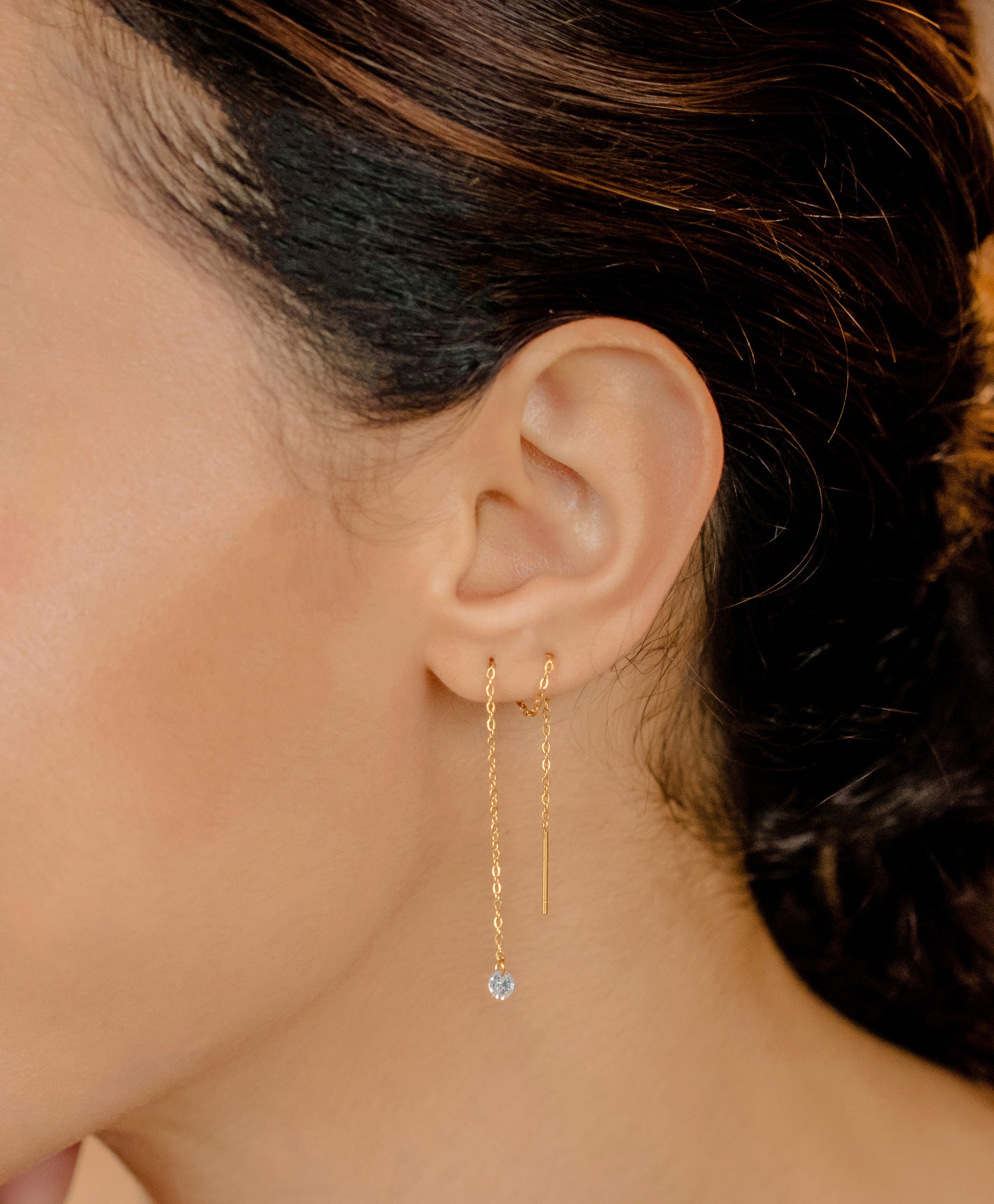 Diamond Ear Threader • CZ Threader Earrings • Long Threader