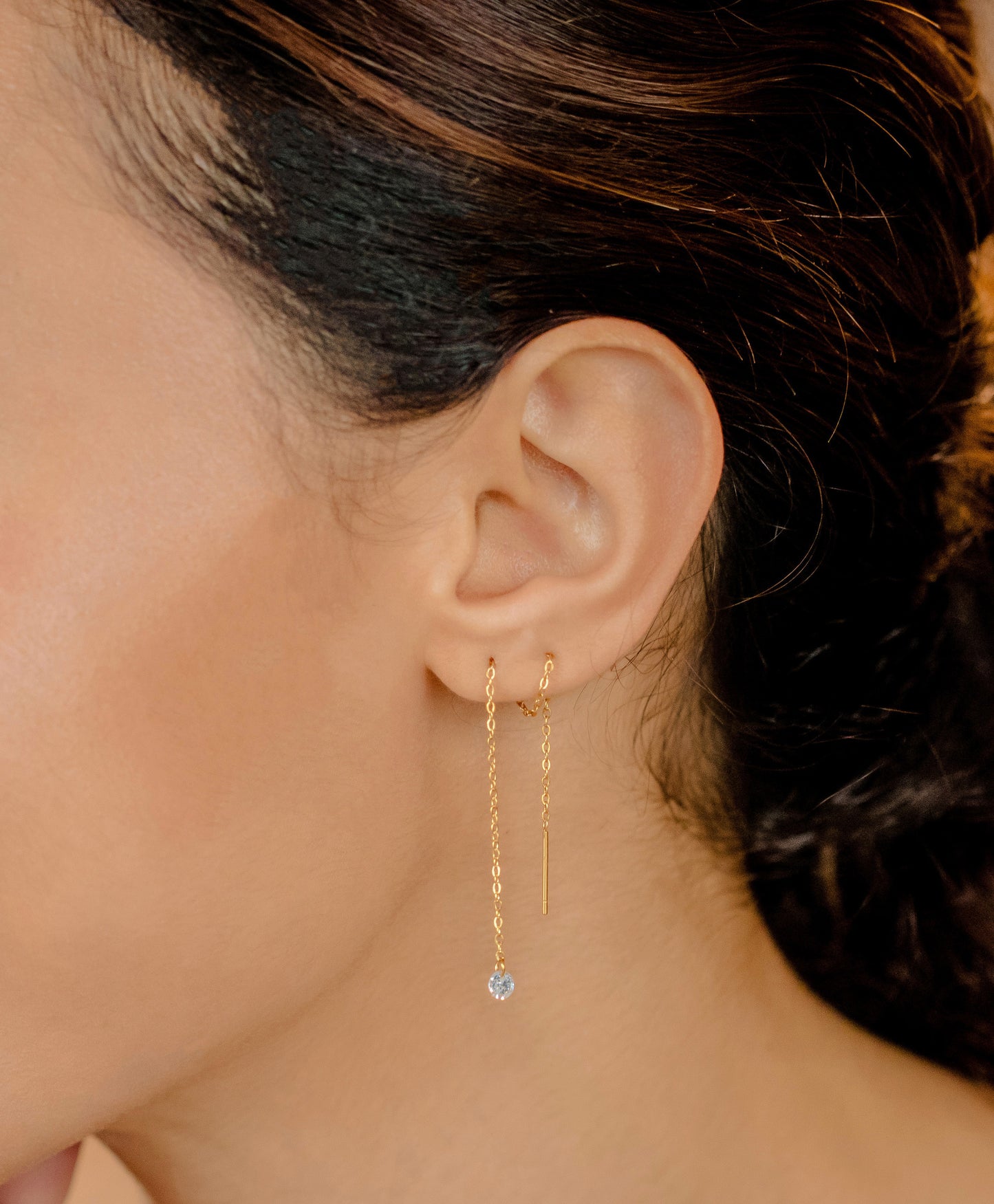 Diamond Ear Threader • Long Chain Earrings • CZ Threader Earrings • Long Threader Earring • Double Piercing • Crystal Diamond Dangle Earring - Anya Collection